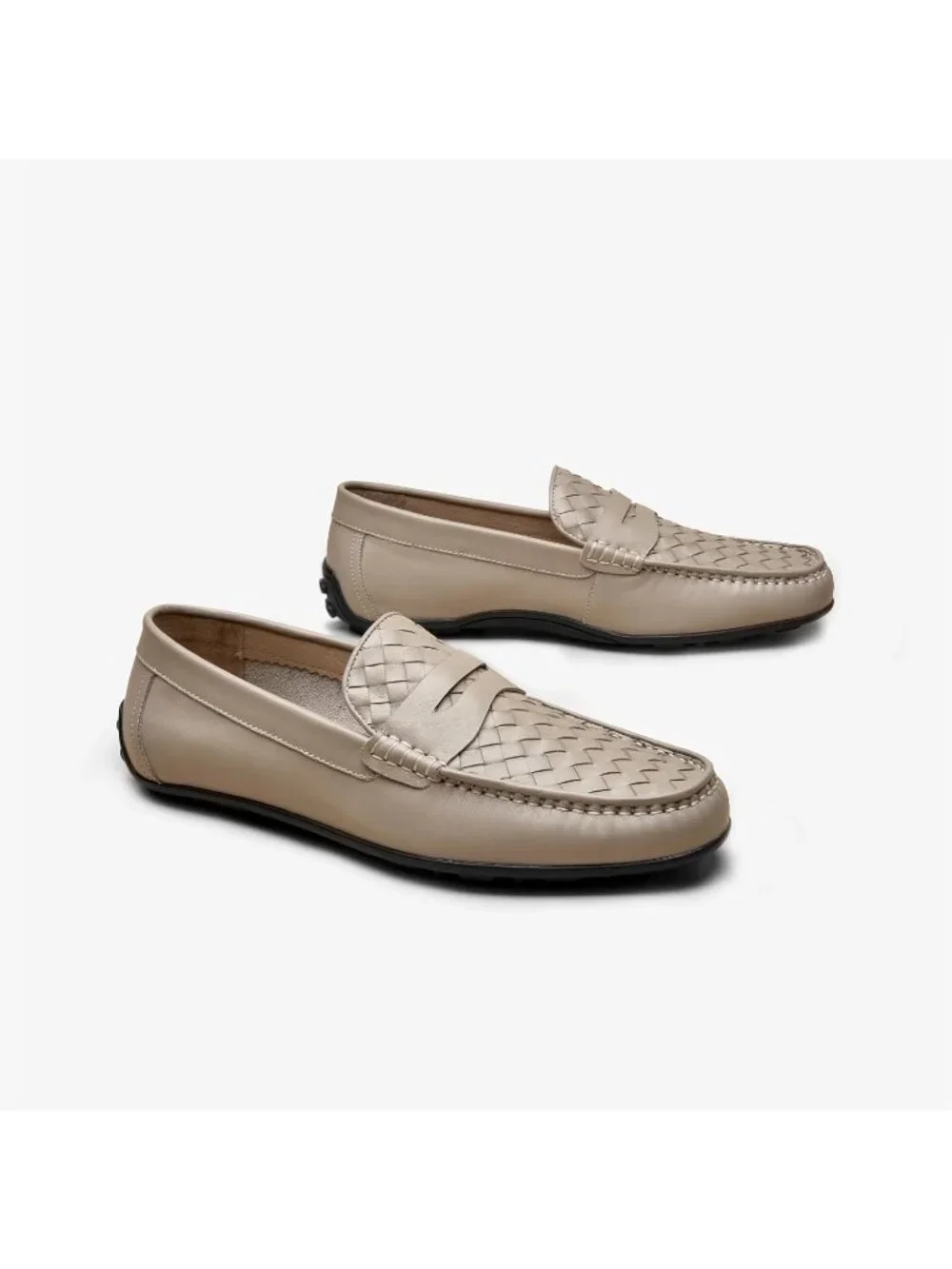 Men's Grey Penny Loafers Slip-On Leather Business Casual Lightweight